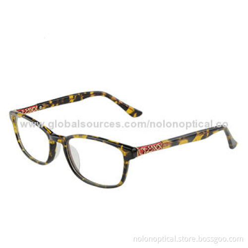 Tortoise Shell Black Eyeglass Frame, Temple with 3D Metal Deco